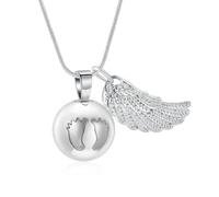 MKJFRLLSA Footprint Ball Cremation Jewelry for Ashes Wings Keepsake Urn Necklace for Human's Pet's Ashes Memorial Pendant Necklace