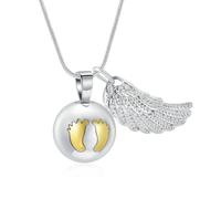 MKJFRLLSA Footprint Ball Cremation Jewelry for Ashes Wings Keepsake Urn Necklace for Human's Pet's Ashes Memorial Pendant Necklace