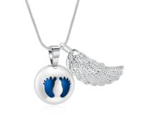 MKJFRLLSA Footprint Ball Cremation Jewelry for Ashes Wings Keepsake Urn Necklace for Human's Pet's Ashes Memorial Pendant Necklace