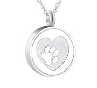 MKJFRLLSA Free Engrave Pet Paw Print Heart Stainless Steel Cremation Urn Locket Necklace Hold Dog/Cat Ashes Casket Keepsake Jewelry