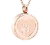 MKJFRLLSA Free Engrave Pet Paw Print Heart Stainless Steel Cremation Urn Locket Necklace Hold Dog/Cat Ashes Casket Keepsake Jewelry
