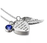 MKJFRLLSA God has You in his arms with Angel Wing Charm Cremation Ashes Jewelry Keepsake Memorial Urn Necklace with Birthstone Crystal