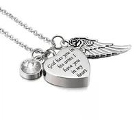 MKJFRLLSA God has You in his arms with Angel Wing Charm Cremation Ashes Jewelry Keepsake Memorial Urn Necklace with Birthstone Crystal