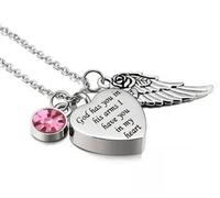 MKJFRLLSA God has You in his arms with Angel Wing Charm Cremation Ashes Jewelry Keepsake Memorial Urn Necklace with Birthstone Crystal