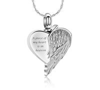 MKJFRLLSA Heart Shape Urn Necklace for Ashes Stainless Steel Angel Wings Memorial Pendant Cremation Jewelry Keepsake for Women