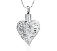 MKJFRLLSA Heart Urn Necklace for Ashes Butterfly Cremation Jewelry Women Men Stainless Steel Keepsake Memorial Human Pendant