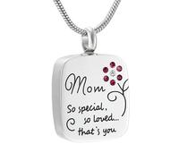 MKJFRLLSA Hold Crystal Flower Engraved MOM So,So Loved,That's You Rectangle Stainless Steel Cremation Ashes Necklace for Women