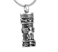 MKJFRLLSA Keepsake Jewelry Dog Guardian Angel Cylinder Pet Cremation Urn Necklace 316L Stainless Steel Ashes Holder Casket Pendant