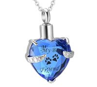 MKJFRLLSA Love Heart My Friend With Paw Print Crystal Urn Cremation Pendant Necklace Ash Holder Keepsake Memorial Jewelry