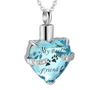 MKJFRLLSA Love Heart My Friend With Paw Print Crystal Urn Cremation Pendant Necklace Ash Holder Keepsake Memorial Jewelry