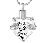 MKJFRLLSA Love Heart My Friend With Paw Print Crystal Urn Cremation Pendant Necklace Ash Holder Keepsake Memorial Jewelry
