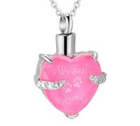 MKJFRLLSA Love Heart My Friend With Paw Print Crystal Urn Cremation Pendant Necklace Ash Holder Keepsake Memorial Jewelry