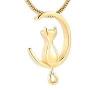 MKJFRLLSA Moon Urn Necklace for Ashes Cat Cremation Jewelry Stainless Steel Ashes Pendant Keepsake Memorial Pet Ash Jewelry for Women Men