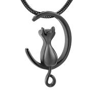 MKJFRLLSA Moon Urn Necklace for Ashes Cat Cremation Jewelry Stainless Steel Ashes Pendant Keepsake Memorial Pet Ash Jewelry for Women Men