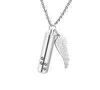 MKJFRLLSA Pet Cremation Jewelry Dog Paw Urn Necklace for Ashes with Angel Wing Charm & Cylinder Eternity Stainless Steel Ashes Necklace