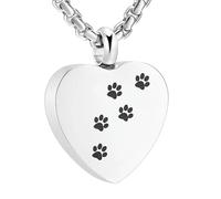 MKJFRLLSA Pet Paw Print Heart Cremation Urn Charm Pendant Necklace for Funeral Keepsake Jewelry