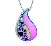 MKJFRLLSA Pet Paw Teardrop Urn Necklace for Dog Cat Ashes Cremation Jewelry Ashes Memory Keepsake Stainless Steel Jewelry