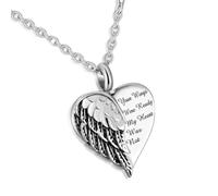 MKJFRLLSA Stainless Steel Angel Wing Heart Urn Necklace for Ashes Cremation Jewelry pendant -Your Wings were Ready My Heart was Not