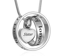 MKJFRLLSA Stainless Steel Double Circle Heart Urn Pendant - No Longer by My Side, Forever in My Heart Cremation Jewelry for Human Ashes