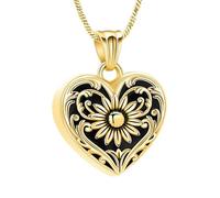 MKJFRLLSA Sunflower Cremation Jewelry Heart Urn Necklace for Ashes Stainless Steel Memorial Human Pet Keepsake Pendant
