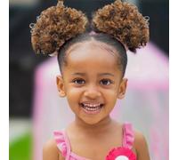 MKJVEN 2 Pieces Small Afro Ponytail Extensions with Drawstring for Women Kids Ombre Brown Curly Hair Bun Ponytail Extension Hair Bun Puff Hairstyle with Clips (T30)