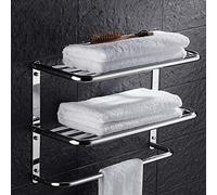 MKKSLR Bathroom Towel Storage Rail Rack Chrome With 3 Tiers Towel Bars Shelf Wall Mounted Towel Bar Hanger Holder Organizer 5.17 (Size : 470mm)