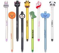 MKKZLPN Erasable Pens, Thermosensitive Erase Ink,Range of ink colours & barrel designs, 0.7mm Tip, Cat, Bee, Corgi, Giraffe, Panda, Shark, Hippo Designs