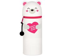 MKKZLPN Kawaii 2 in 1 Soft Silicone School Pencil Case Teddy Bear Theme Pen Holder Zipper Colored Pencils Marker H 18.5cm White
