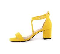 MKLHAVB 5cm Low Heels Velvet Stripe Ankle Strap Sandals Office Pumps Thick High Heels Red Wedding Shoes(Yellow,40)