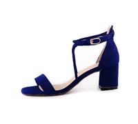 MKLHAVB 5cm Low Heels Velvet Stripe Ankle Strap Sandals Office Pumps Thick High Heels Red Wedding Shoes(Blue,35)