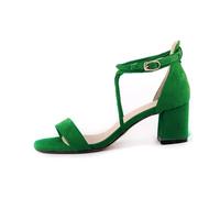 MKLHAVB 5cm Low Heels Velvet Stripe Ankle Strap Sandals Office Pumps Thick High Heels Red Wedding Shoes(Green,36)