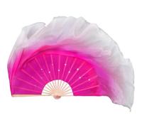 MKLHAVB Big Dance Fan Veil Real Silk One Pair Bellydance Costume Accessory Flowy Gradient Dancer Props(Ivory,2pcs Right Hand)