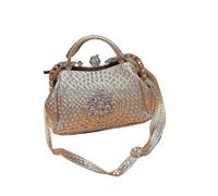 MKLHAVB Diamonds Women's Handbags Leather Design Clip Rhinestone Bag Portable Tote Shoulder Messenger Bags(Gold 1)