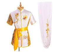 MKLHAVB Men Women Traditional Dragon Wushu Uniform Kung Fu Clothing Set Martial Arts Uniform Tai Chi(White,170 cm)