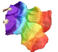 MKLHAVB Real Silk Fan For Women Belly Dancing Performance Fans Gradient Color Dancer Practice Long 1 Pair(Color 17,180x90cm)