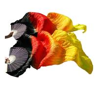 MKLHAVB Real Silk Fans 1 Pair Belly Dance Classic Size Ribs Performance Props(Color 3,S 120x90cm)