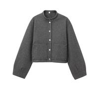 MKLQLS Autumn Girls Cropped Bomber Jackets - Women's Button Down Stand Collar Flight Jackets Sweatshirt - Casual Long Sleeve Short Outerwear with Pockets Grey S