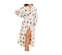 MKLQLS Luxury Women's Shawl Collar Flannel Dressing Gown,Winter Comfortable Warm Long Sleeve Leopard Panda Stars Print Robe,Soft Fluffy Bath Robe and Housecoat Brown M