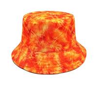 MKLQLS Tie-Dye Cotton Bucket Hat Unisex,Orange Flame Print Beach Sun Hat Reversible,Packable Uv Protection Ishing Cap for Hiking,Travelling,Outdoor One Size