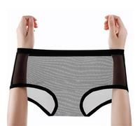 MKLQLS Women's Breathable Mesh Underwear Comfortable Soft Panties Mid Rise Waisted Large Size Briefs Stretch Invisibles Knickers Black Xxl