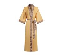 MKLQLS Women's Luxury Ethnic Style Long Robe Kimono - Summer Lightweight Dressing Gown Bathrobe - Loose Silky Satin Sleepwear Nightgown Yellow M