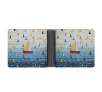 MKLYR Wallet, Colorful Paper Boats Printed Leather Money Clip Mens Wallet,Extra Capacity Slim Bifold Wallet,Security Wallet,Thin & Stylish, Gift For Men, Colorful Paper Boats, One Size