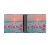 MKLYR Wallet, Flamingos at Dusk Printed Leather Money Clip Mens Wallet,Extra Capacity Slim Bifold Wallet,Security Wallet,Thin & Stylish, Gift For Men, Flamingos at Dusk, One Size