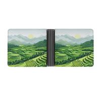 MKLYR Wallet, Green Rice Fields Printed Leather Money Clip Mens Wallet,Extra Capacity Slim Bifold Wallet,Security Wallet,Thin & Stylish, Gift For Men, Green Rice Fields, One Size