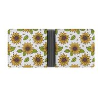 MKLYR Wallet, Sunflower Art Pattern Printed Leather Money Clip Mens Wallet,Extra Capacity Slim Bifold Wallet,Security Wallet,Thin & Stylish, Gift For Men, Sunflower Art Pattern, One Size