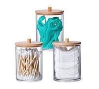 MKLZ 3 Pcs Qtip Holder and Cotton Round Pad Dispenser with Bamboo Lid, Small Clear Acrylic Containers for Cotton Swab/ball, Apothecary Jars Set for Bathroom/Restroom/Vanity/Makeup Storage Organizer