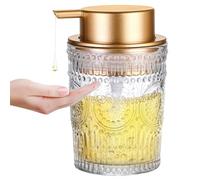 MKLZ 8 Oz Glass Dish Soap Dispenser for Bathroom Counter, Clear Hand Liquid Bottle with Gold Plastic Pump, Refillable Round Dish Lotion Dispensing for Kitchen Sink