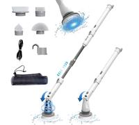 MKM Electric Spin Power Scrubber Brush UK For Cleaning Bathroom Tub And Tile Shower Floor, Cordless Automatic 360 Long Handheld Machine Tornado Rotating Motorized Tool Battery Operated Rechargeable