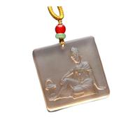 MKMKM Pendant,1pcs Medicine King Bodhisattva Glass Necklace, Buddha Statue Square Plate Pendant with Handmade Rope, Unisex(Green)