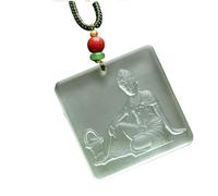 MKMKM Pendant,1pcs Medicine King Bodhisattva Glass Necklace, Buddha Statue Square Plate Pendant with Handmade Rope, Unisex(Orange)